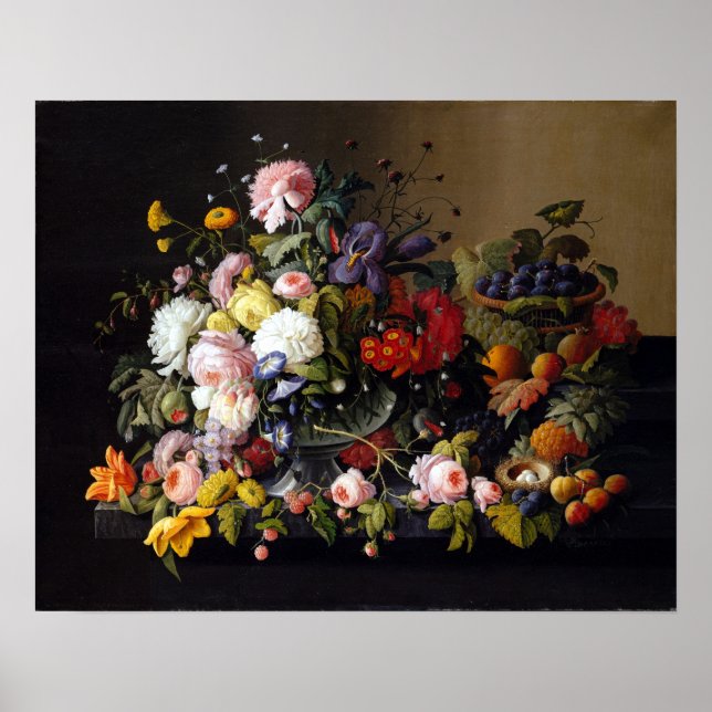 Poster Severin Roesen Vie morte, Fleurs et Fruits (Devant)