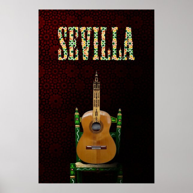 Poster SEVILLA. Guitarra flamenca con Giralda de Sevilla. (Devant)