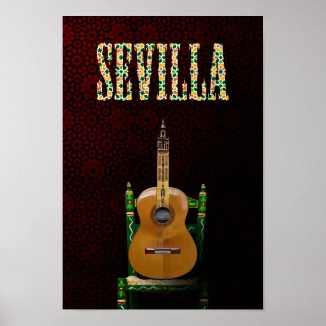 Poster SEVILLA. Guitarra flamenca con Giralda de Sevilla. (Devant)