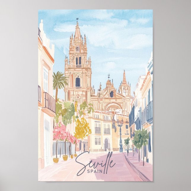 Poster Séville Espagne Peinture Gouache Illustration Voya (Devant)