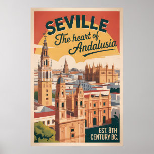 Poster Séville Espagne Rétro Ciel Ville Voyage