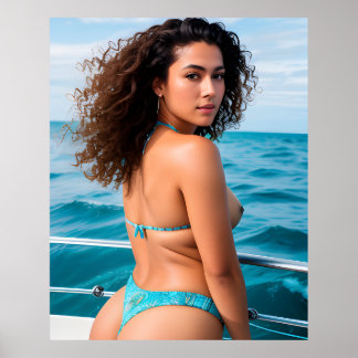Poster Sexy Femmes Blue Bikini oeuvre d'art AI Généré