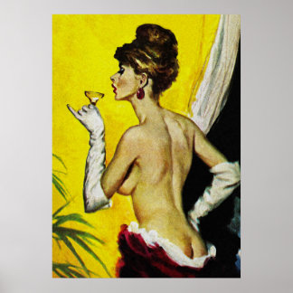 Poster Sexy Lady Boire Vin Retro Pousse Couverture Art