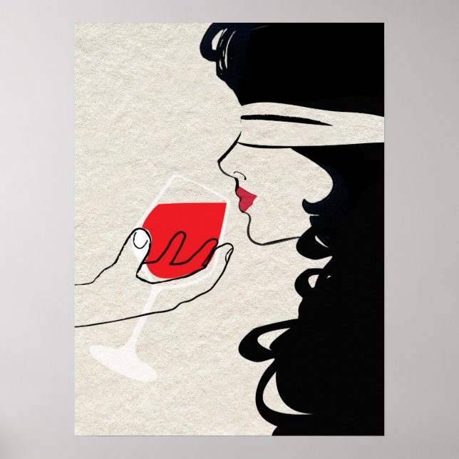 Poster Sexy Woman Blindfold Wine Tasting (Devant)
