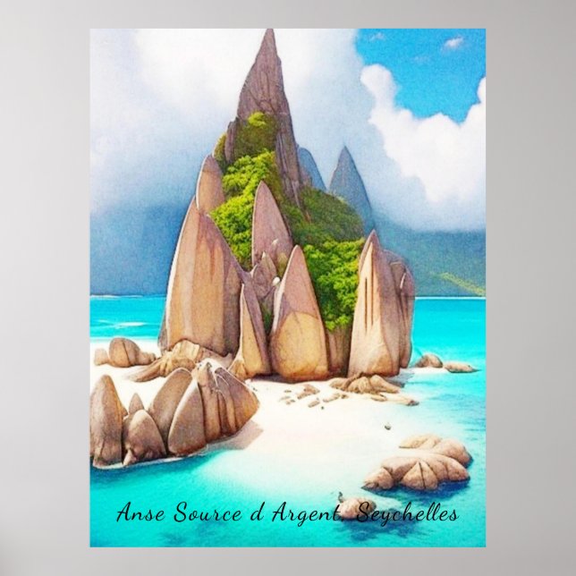 Poster Seychelles Beach Art Ocean Lover (Devant)