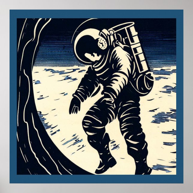 Poster SF - Astronaut sur Spacewalk Woodcut 3 (Devant)