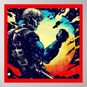 Poster SF - Héros Anime Woodcut 2