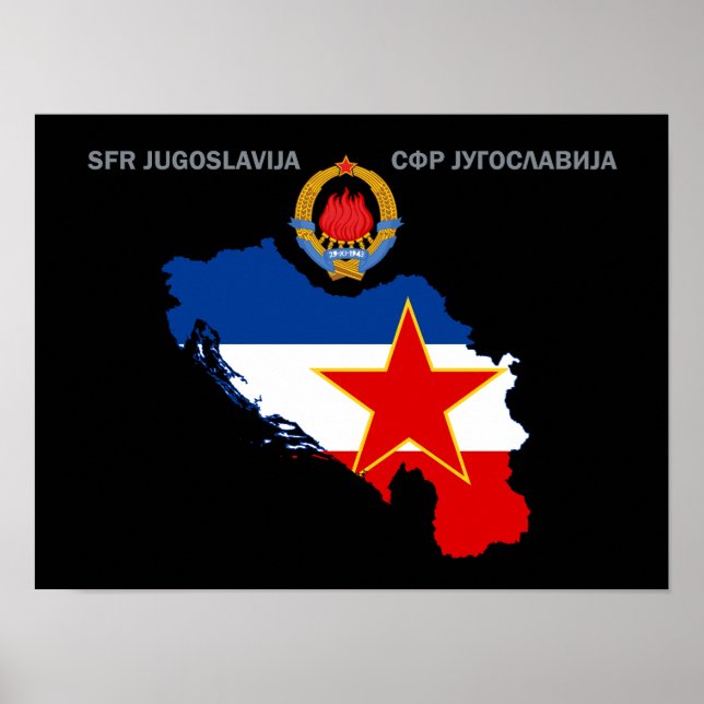 Poster SFR Yougoslavie - Carte - Emblème - Drapeau (Devant)