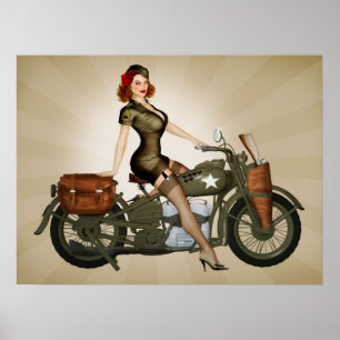 Poster Sgt Davidson Armée Moto Pinup