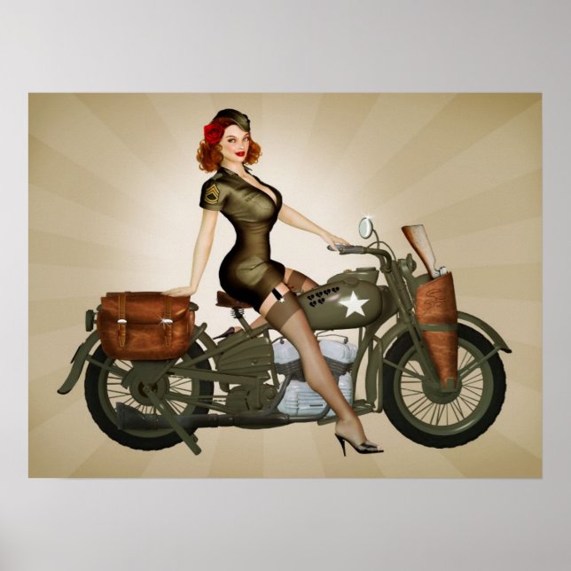 Poster Sgt Davidson Armée Moto Pinup (Devant)