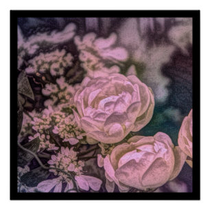 Poster Shabby chic jardin victorien Rose bohème