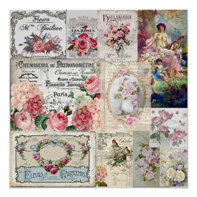 Poster Shabby collage chic, campagne victorienne, découpa (Devant)