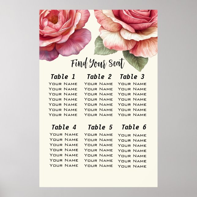 Poster Shabby Pink Rose Find Your Seat (Devant)