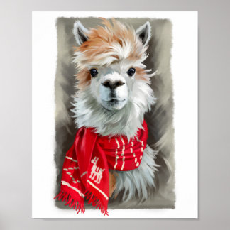 Poster Shaggy llama dans une écharpe rouge