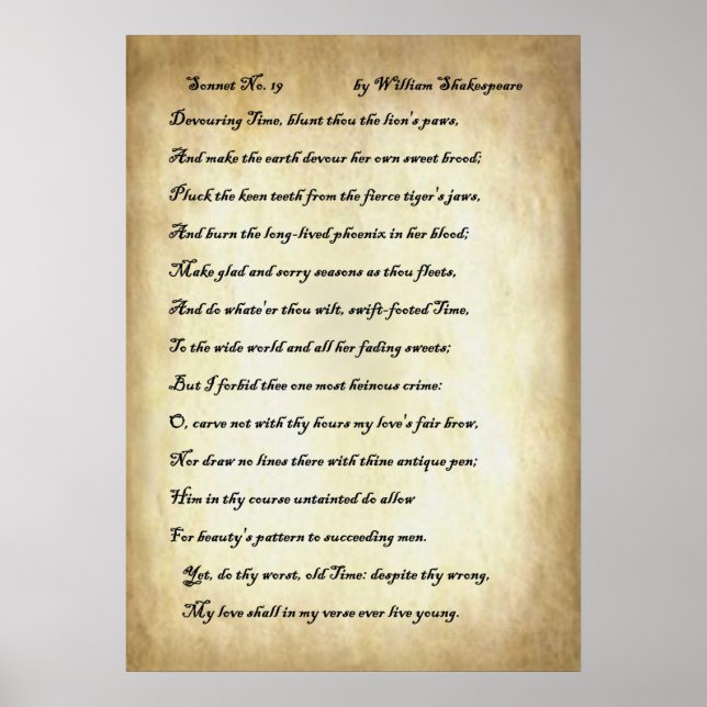 Poster Shakespeare Sonnet 19 (Devant)
