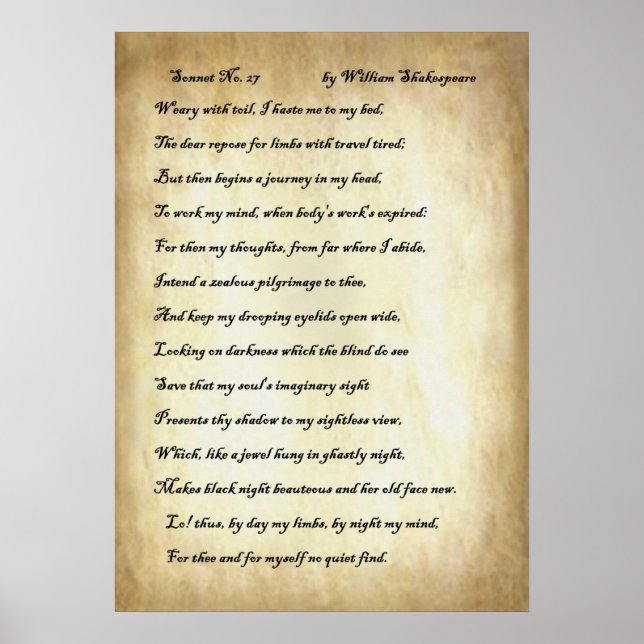 Poster Shakespeare Sonnet 27 (Devant)