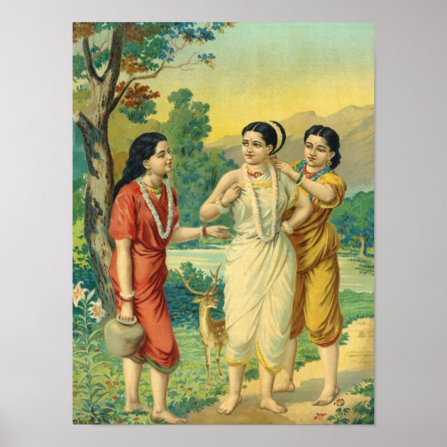 Poster Shakuntala Sakhi par Raja Ravi Varma (Devant)