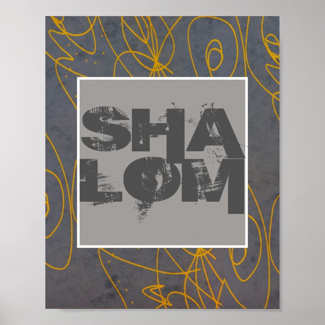 Poster Shalom auf abstrakter und gelber Kunst (Vorne)