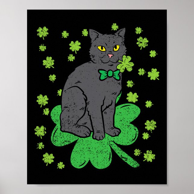 Poster Shamrock Chat Jour de la Saint Patrick 4 Leaf Clov (Devant)