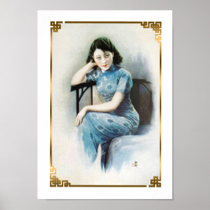 Poster Shanghai Beauté Flapper bleu robe