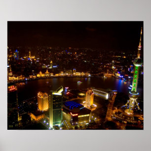 Poster Shanghai Chine magnifique ligne d'horizon avec mod