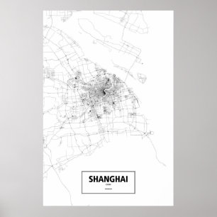 Poster Shanghai, Chine (noir sur blanc)