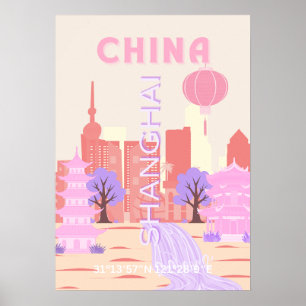Poster Shanghai Chine Pastel Voyage Art