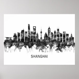 Poster Shanghai Chine Skyline BW