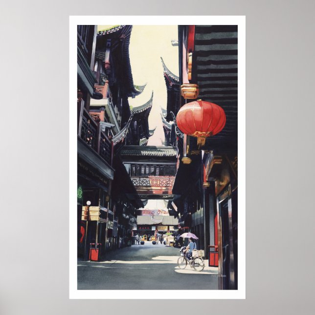 Poster "Shanghai Market" Chine Aquarelle (Devant)