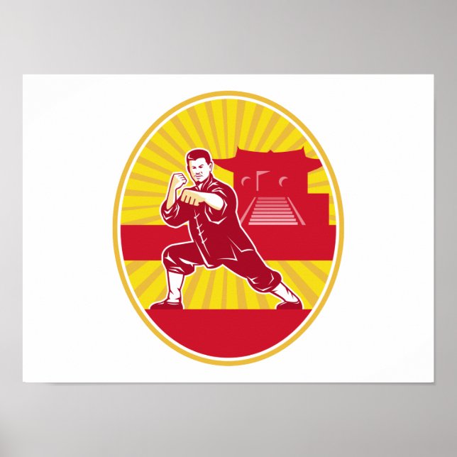 Poster Shaolin Kung Fu Martial Arts Master Retro (Devant)