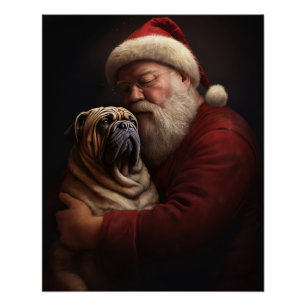 Poster Shar Pei avec le Père Noël Festif Noël 