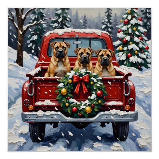Poster Shar Pei Christmas Red Truck Holiday (Devant)