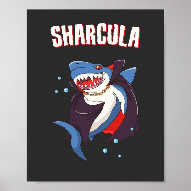 Poster Sharcula Funny Dracula Shark Vampire Halloween T-S (Devant)