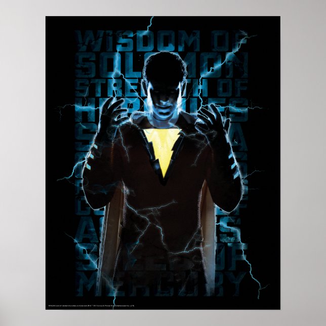 Poster SHAZAM ! | Shazam & Capacités Éclair Typographie (Devant)