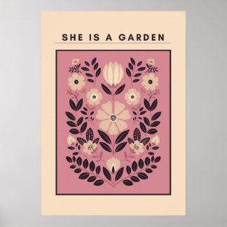 Poster She Is a Garden – Botanical Wall Art (Blush)