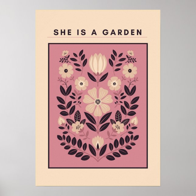 Poster She Is a Garden – Botanical Wall Art (Blush) (Devant)