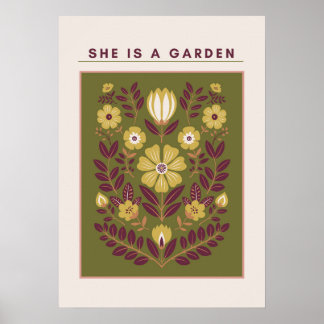 Poster She Is a Garden – Botanical Wall Art (Sage)
