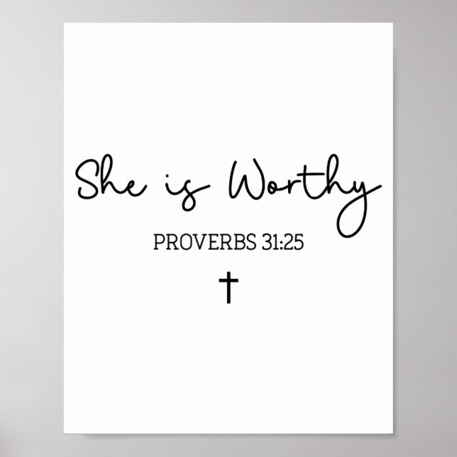 Poster She Is Worthy Proverbs 31_25 Christian Boho Bible  (Devant)