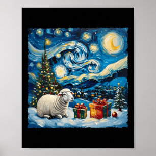 Poster Sheep Van Gogh Style Nuit étoilée Noël hiver