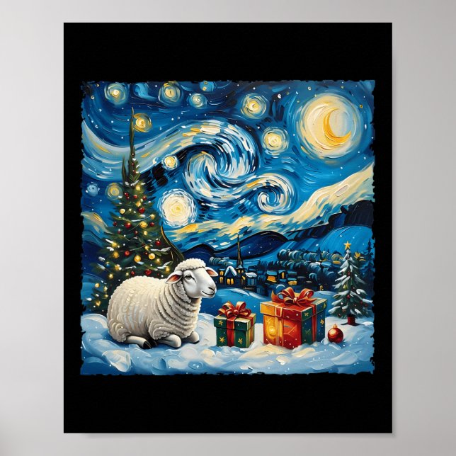Poster Sheep Van Gogh Style Nuit étoilée Noël hiver (Devant)