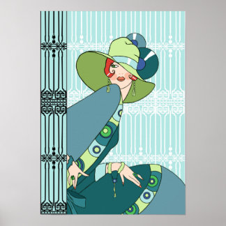 Poster Shelby, Dame des années 1930 à Aqua et Turquoise