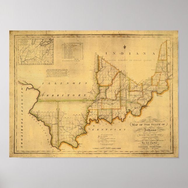 Poster Shelton et Kensett's Map Of State Of Indiana (Devant)
