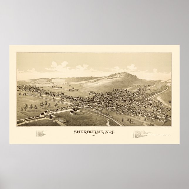 Poster Sherburne, NY Carte panoramique - 1887 (Devant)