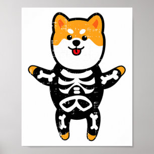 Poster Shi Inu Skeleton Costume mignon Chien facile Hallo