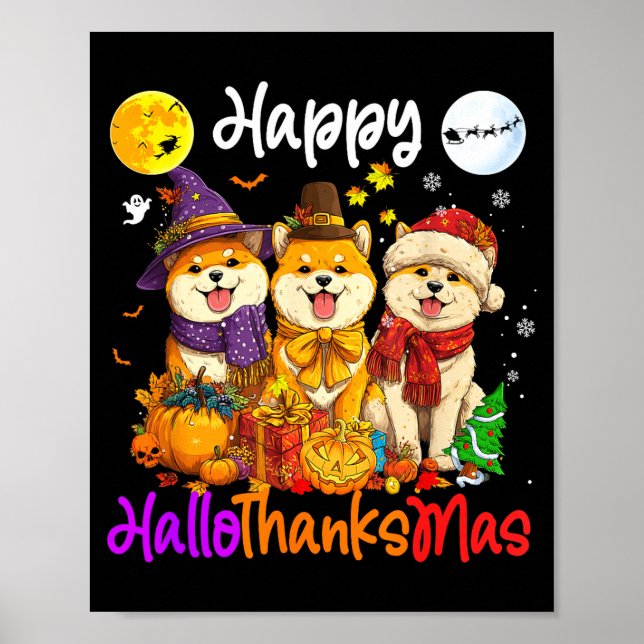 Poster Shiba Dog Christmas Thanksgiving Happy Halloween  (Devant)