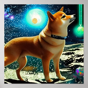 Poster Shiba Inu dans l'espace