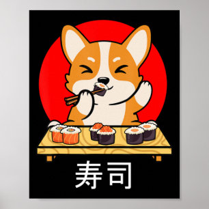 Poster Shiba Inu mange Sushi Kawaii Neko Cadeau Anime