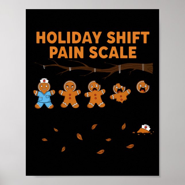 Poster Shift Nurse Pain Scale Funny Gingerbread Rn Christ (Devant)