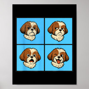 Poster Shih Tzu Attitude d'humeur Halloween Visages