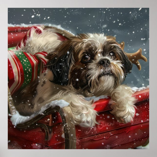 Poster Shih Tzu Chien Festif de Noël (Devant)